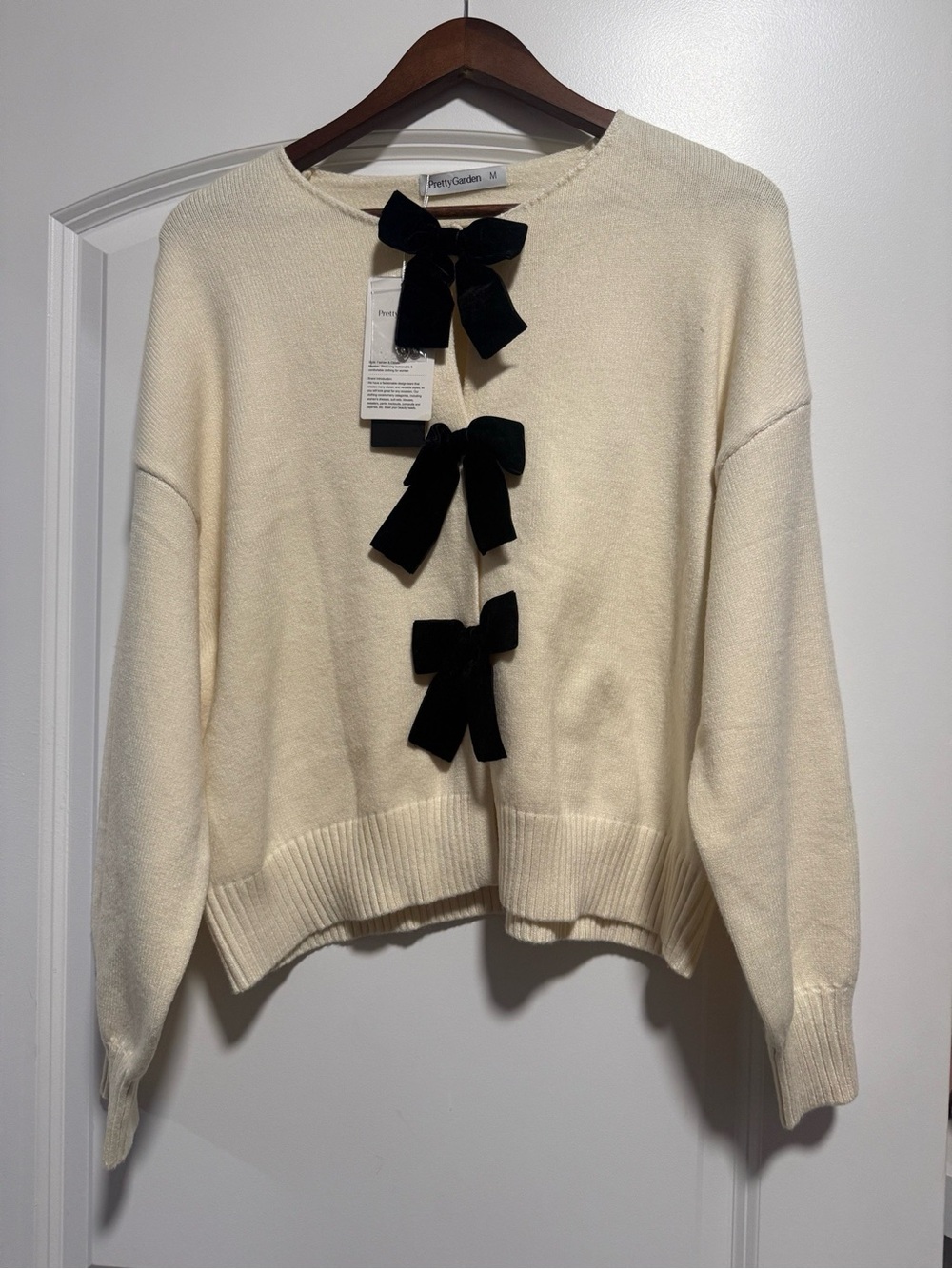 PrettyGarden Cream Bow-Front Knit Cardigan - Picture 3 of 4